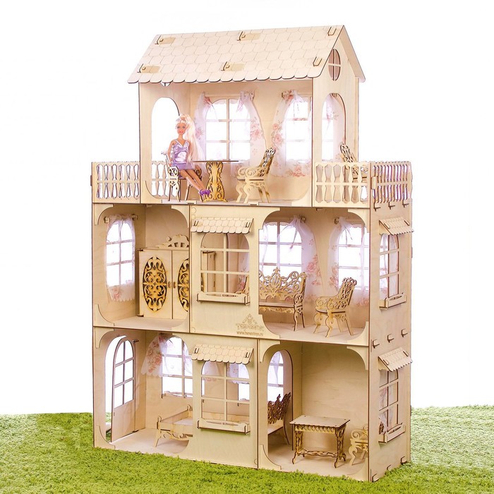 Конструктор «Большой кукольный дом», без мебели и текстиля, фанера — 3 мм,этаж: 33 см (2786926) - Купить по цене от 4 534.00 руб.